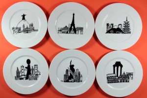 Coffret de 6 assiettes Mini Monde par Assiettes et Compagnie : Rome, Paris, Tokyo, Londres, New York et Rio de Janeiro