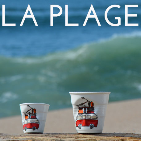 collection-LA-PLAGE, découvrez les plats, assiettes et tasses ainsi que les planches à découper autour de la famille, le surf et la plage, une création exclusive d'assiettes et compagnie