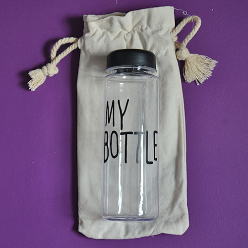 gourde bouteille réutilisable "my bottle" avec son sac "don't touch this is my bottle"