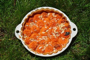 la tarte aux abricots et amandes effilées dans un plat à tarte Revol les naturels 