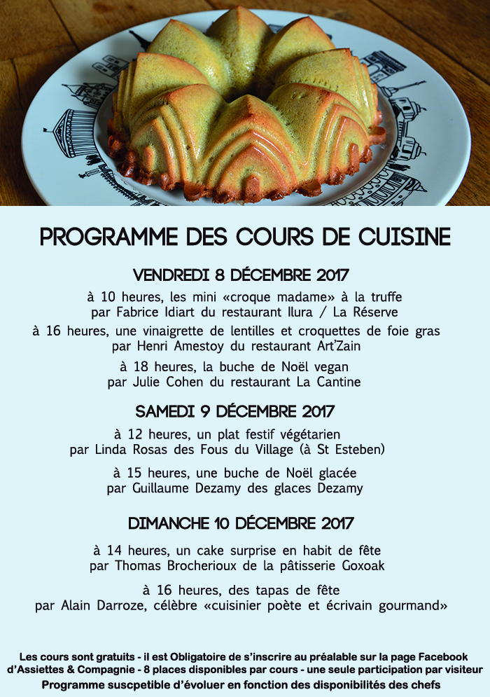 les cours de cuisine à l'atelier d'assiettes et compagnie sont gratuits et toujours dans la bonne humeur - découvrez le programme de fêtes de la prochaine série de cours