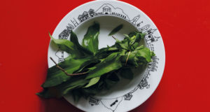 salade à l'ail des ours, une salade originale dans assiette creuse pays basque et saladier new york par assiettes et compagnie