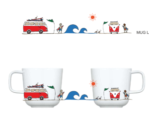 le mug la plage est une grande théière de plus d'un litre pour vos thés entre amies, une création originale d'assiettes et compagnie avec un nouveau dessin de Béatrice pene lassus