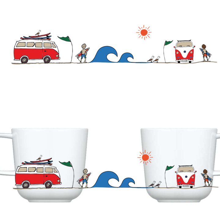 le mug la plage est une grande théière de plus d'un litre pour vos thés entre amies, une création originale d'assiettes et compagnie avec un nouveau dessin de Béatrice pene lassus